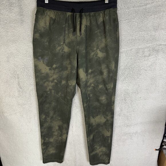 Under Armour Pants Mens L Green Tapered Leg Running Active Gym Stretch - Picture 1 of 11